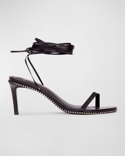 Black Suede Studio Leather Ankle-Tie Stud Sandals - White