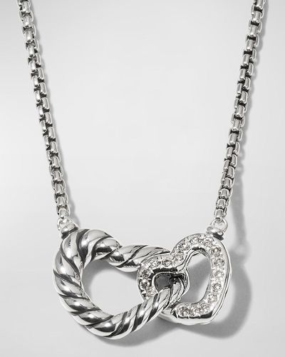 David Yurman Double-heart Necklace With Diamonds In Sterling Silver - Metallic
