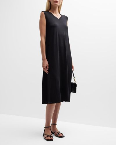 Eileen Fisher Sleeveless V-neck Jersey Midi Dress - Black