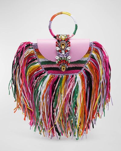 Gedebe Brigitte Fringe Crochet Top-handle Bag - Red