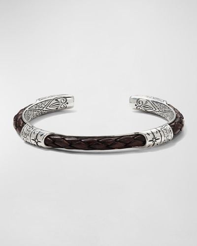Konstantino Cassiopeia Sterling Silver & Leather Cuff Bracelet - Metallic