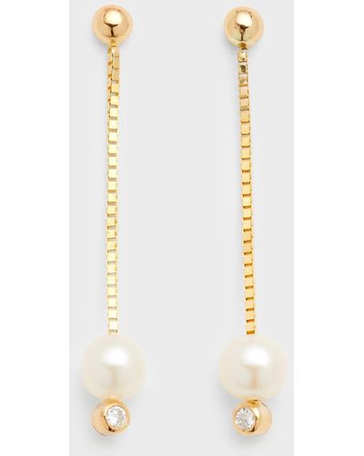 POPPY FINCH 14K Diamond And Pearl Linear Earrings - White