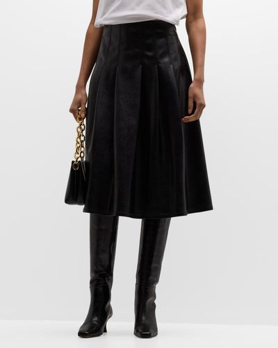 Natori Pleated Faux Luxe Leather Midi Skirt - Black
