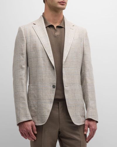 Zegna Plaid Linen-Wool Sport Coat - Gray