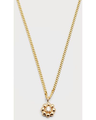 POPPY FINCH Gourmet Chain Necklace W/ Diamond Daisy Pendant - Metallic