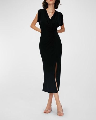 Diane von Furstenberg Williams Pleated Sleeveless Jersey Midi Dress - Black