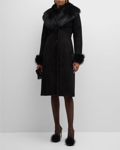 Gorski Shearling Lamb Coat With Toscana Collar And Cuff - Black