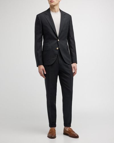 Brunello Cucinelli Linen-Wool Solid Suit - Black