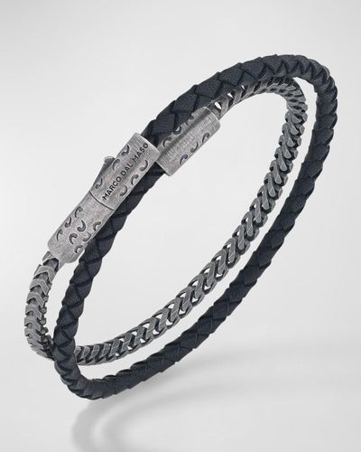 Marco Dal Maso Lash Double Wrap Leather Franco Chain Combo Bracelet With Trigger Clasp - Metallic