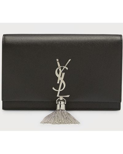 Saint Laurent Kate Ysl Monogram Grain De Poudre Wallet On Chain - Black