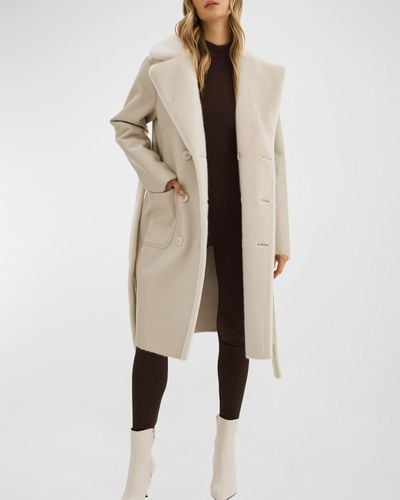 Lamarque Abigail Reversible Faux-shearling Peacoat With Belt - Natural