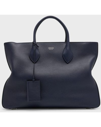 Ferragamo Large Leather Tote Bag - Blue