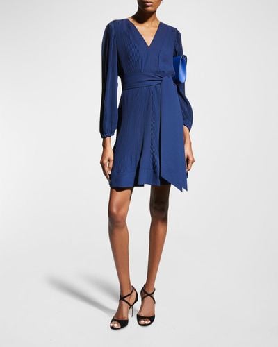 MILLY Liv Pleated Dress - Blue