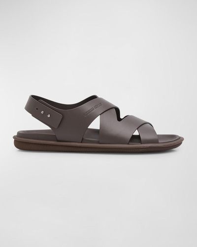 Giorgio Armani Leather Crisscross Sandals - Brown