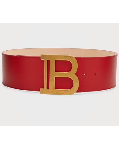Balmain B Logo Calfskin Buckle Belt - Red