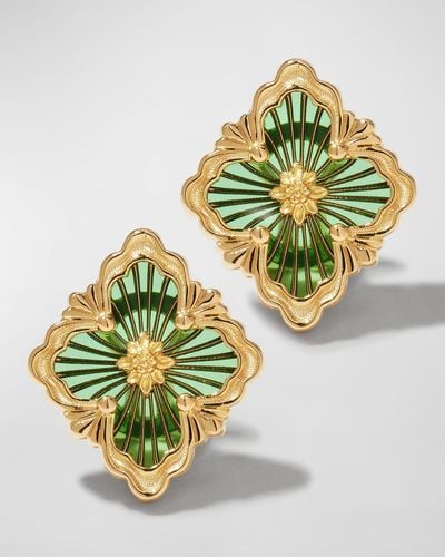 Buccellati Opera Tulle Medium Button Earrings In Green Enamel - Metallic