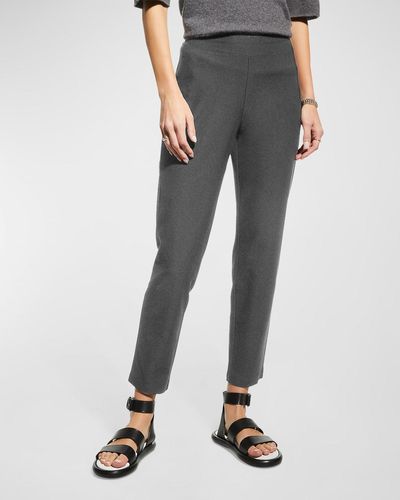 Eileen Fisher Washable Stretch Crepe Slim Ankle Pants - Black