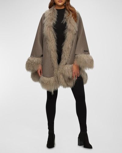 Gorski Wool-cashmere Cape With Mongolian Lamb Shearling Trim - Natural