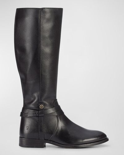 Frye Melissa Leather Belted Tall Riding Boots - Black