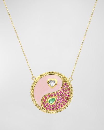 Stevie Wren Gemini 18k Yellow Gold Pink Enamel Gemstone Necklace - White