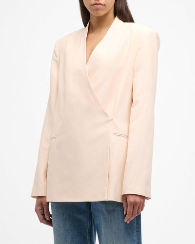 Loulou Studio Lahari Collarless Double-Breasted Linen Blazer - Natural