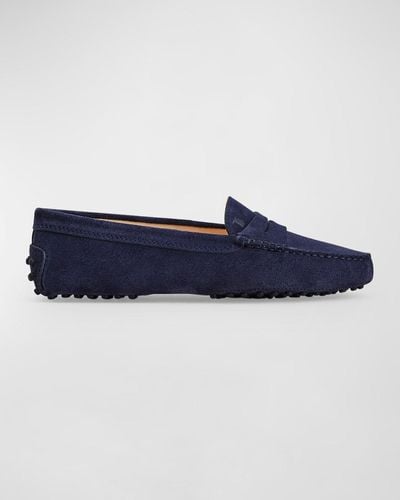 Tod's Gommini Suede Driver Penny Loafers - Blue
