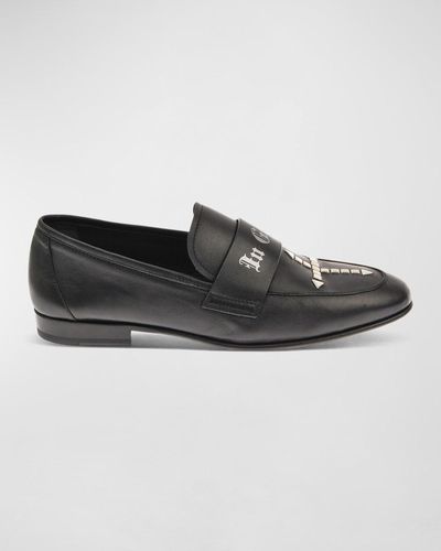 John Richmond Studded Cross Leather Loafers - Black