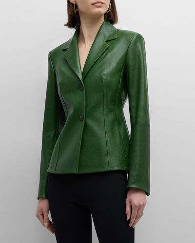Ferragamo Tailored Leather Blazer Jacket - Green