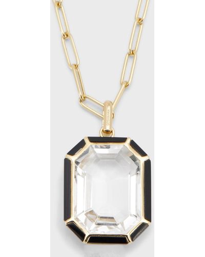 Goshwara 18k Gold Paperclip Chain Necklace With Emerald-cut Rock Crystal Pendant - White