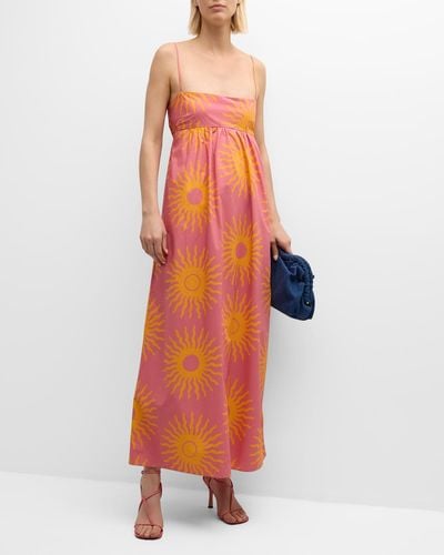 Cala De La Cruz Pala Tie-Back Organic Cotton Midi Dress - Orange
