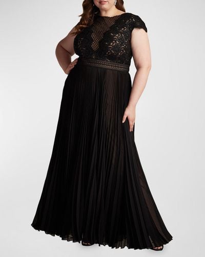Tadashi Shoji Plus Size Sequin Lace & Pleated Chiffon Gown - Black