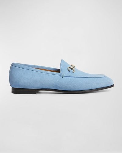 Gucci Jordaan Suede Horsebit Loafers - Blue