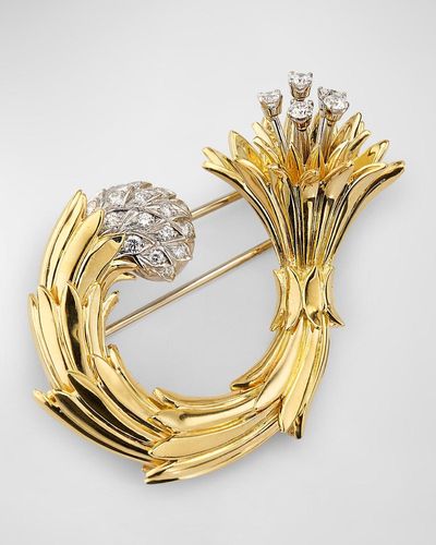 NM Estate Estate Tiffany 18K And Platinum Diamond Fluted Trumpet Clip Pin - Metallic