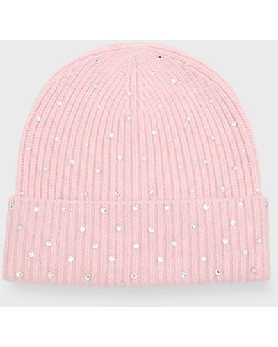 Carolyn Rowan Cashmere Ribbed Cuff Beanie With Crystal Shimmer - Pink