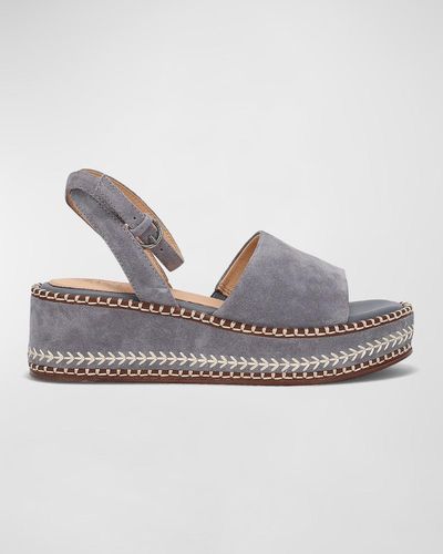 Frye Joy Suede Ankle-strap Platform Sandals - Gray