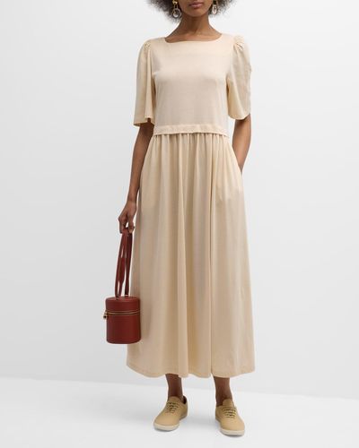 Weekend by Maxmara Snack Elbow-Sleeve Cotton Jersey Midi Dress - Natural