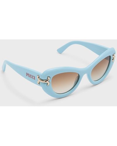 Emilio Pucci Filigree Acetate & Metal Cat-eye Sunglasses - Blue