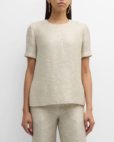Adam Lippes Metallic Tweed Short-Sleeve Top - Natural