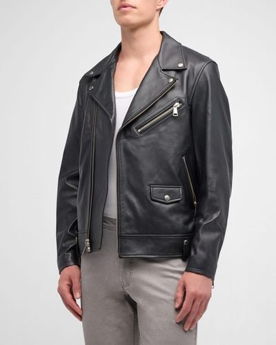 Bugatchi Full-Zip Leather Biker Jacket - Black