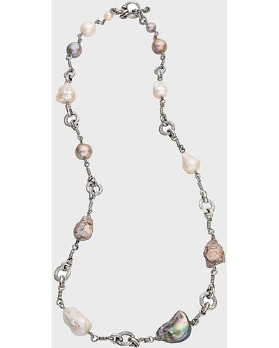 Stephen Dweck Hand-carved Baroque Multihued Pearl Necklace In Sterling Silver - White