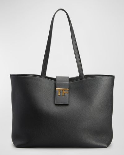 Tom Ford Tf Small E/w Tote In Grained Leather - Black
