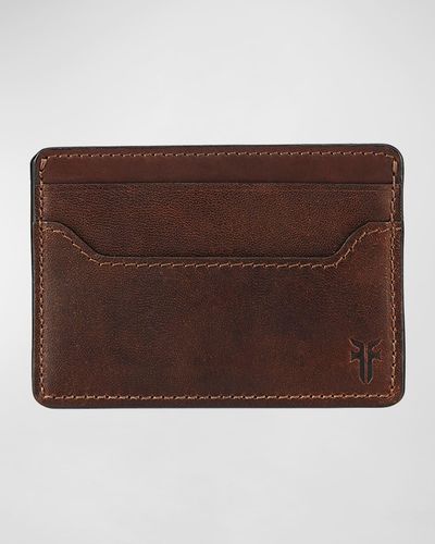 Frye Logan Leather Card Case With Money Clip - Brown