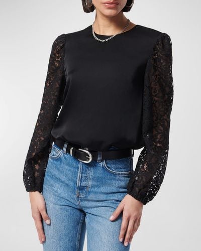 Cami NYC Effy Lace-Sleeve Silk Top - Black