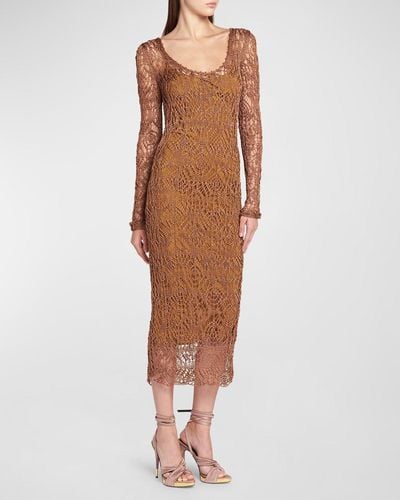 Tom Ford Fine Lace-knit Midi Dress - Brown