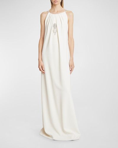 Givenchy Draped Gown With Crystal Embroidery - White