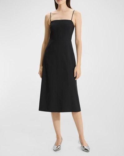 Theory Strappy A-Line Linen-Blend Midi Dress - Black