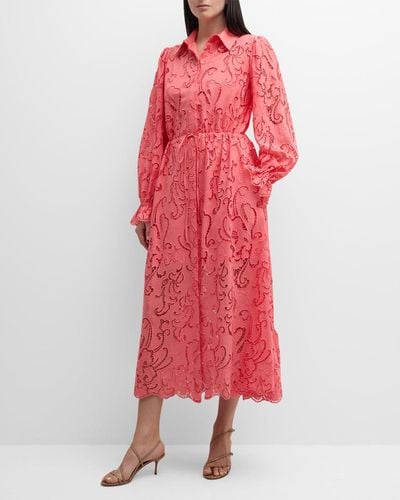 Evi Grintela Judy Embroidered Lace-Inset Midi Shirtdress