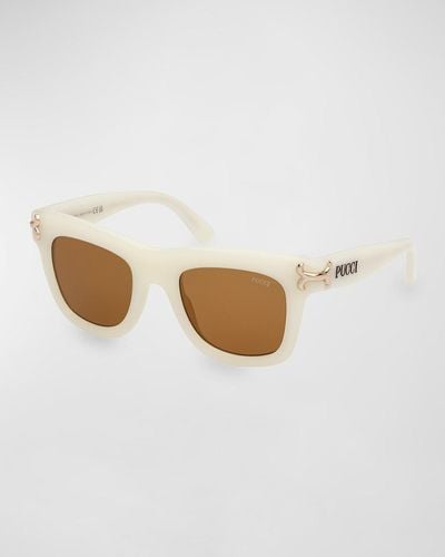 Emilio Pucci Logo Acetate Square Sunglasses - Natural