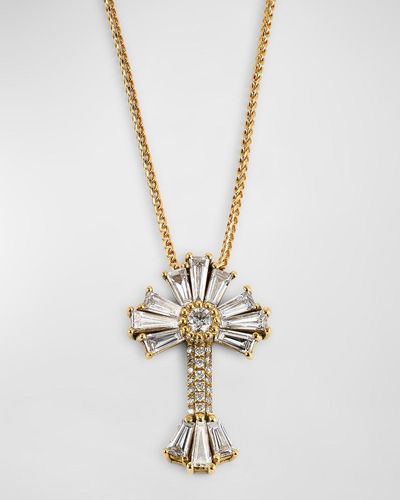 Dominique Cohen 18K Diamond Sunburst Cross Pendant Necklace - Metallic