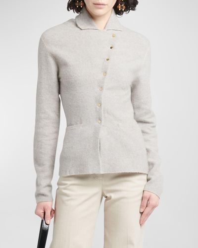 Giorgio Armani Asymmetrical Cashmere-Silk Knit Jacket - Gray